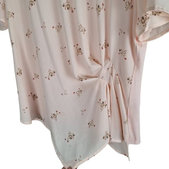 Vince Camuto Blush Pink Floral Ditsy Elegant Short Sleeve Gathered Blouse L - Picture 3 of 7